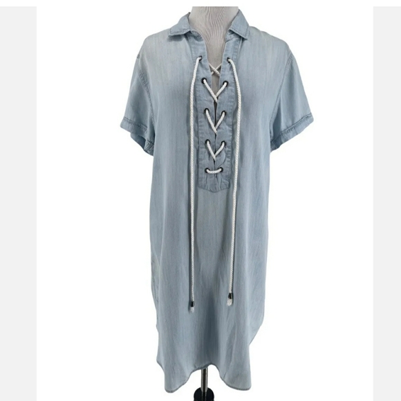 Rails Rocky Lace-Up light wash Lyocell Chambray Shirt Dress M - Picture 3 of 10